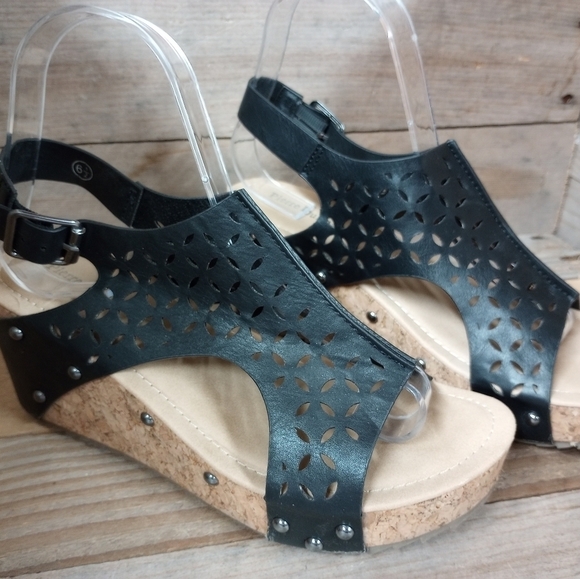 Pierre Dumas Wedges Ankle Strap Black Size 6.5. - Picture 1 of 8